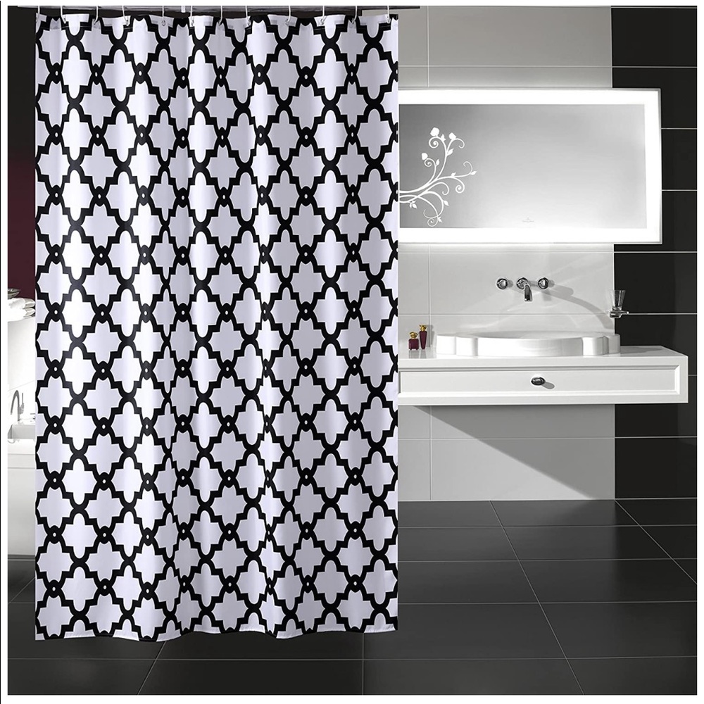 Geometric pattern black and white shower curtain